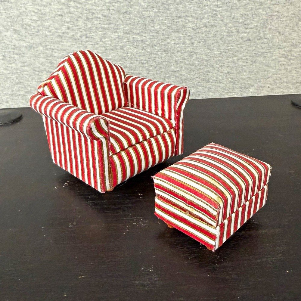 Melissa & Doug Victorian Dollhouse Furniture Striped Armchair & Ottoman 1:12
